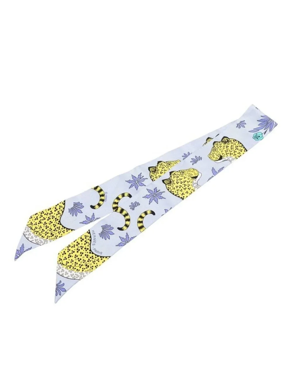 Hermes Twilly les Leopard Scarf Blue Yellow Silk - Picture 1 of 6